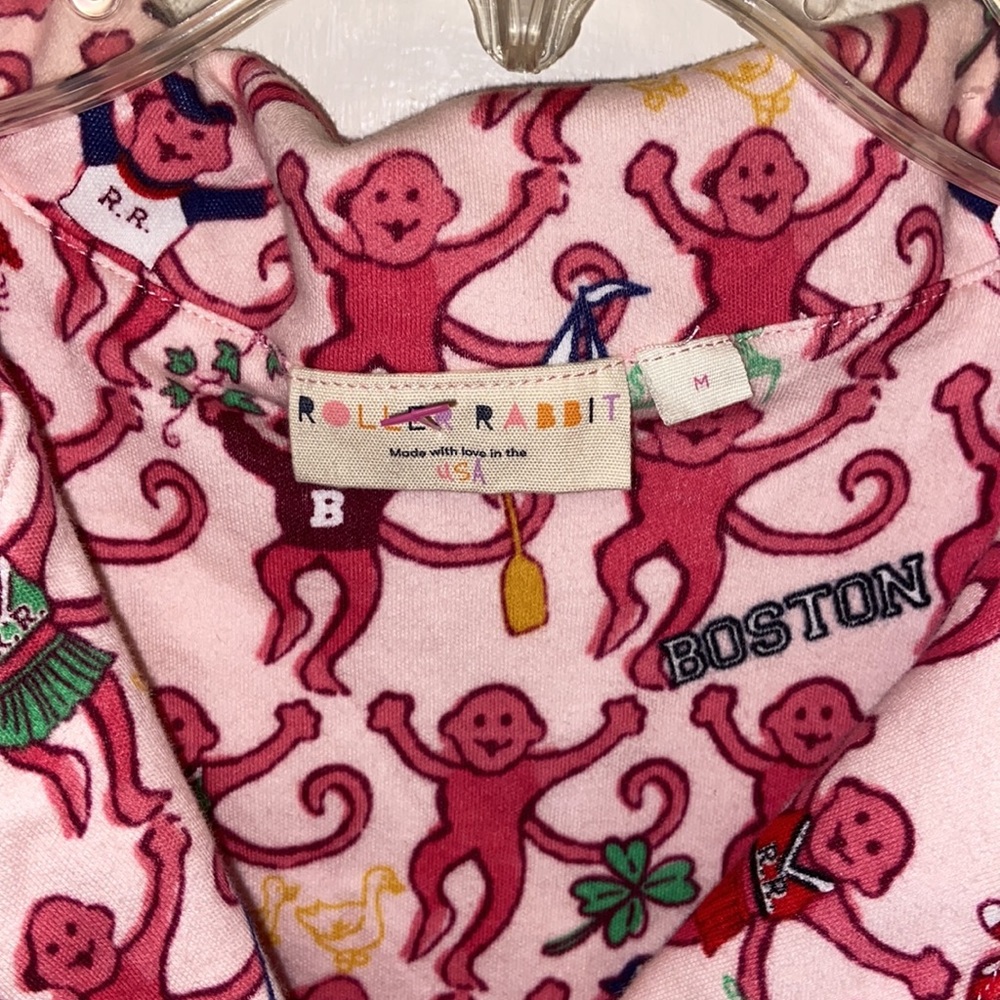 New ROLLER RABBIT PINK BOSTON MONKEYS POLO PAJAMAS TOP SZ MED PREPPY COTTON PJ - Picture 7 of 16